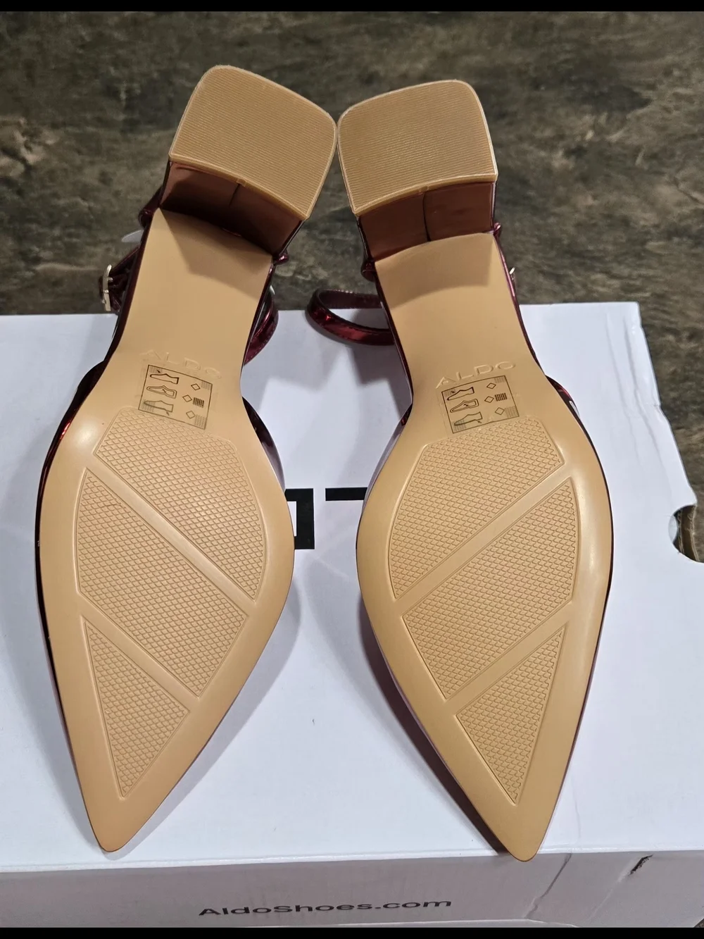 ALDO Metallic Burgundy Pointed Block Heel Ankle-Strap Pumps #1276